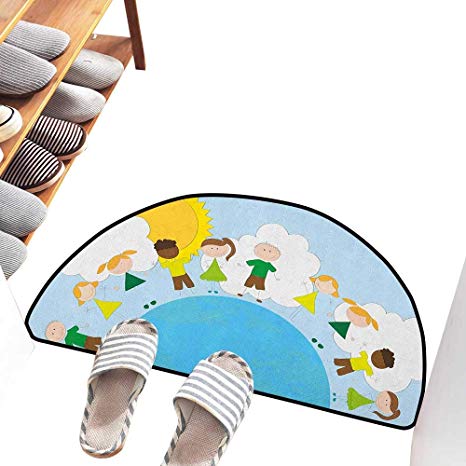 466x466 Axbkl Modern Door Mat World Smiling Kids Over Planet