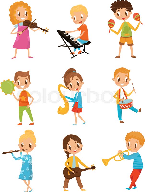 605x800 Children Playing Music Instrument, Stock Vector Colourbox