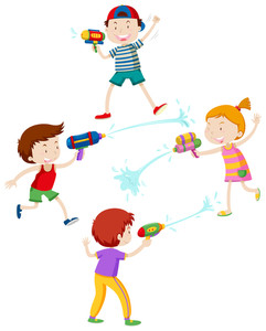 241x300 Children Playing With Water Gun Illustration Royalty Free Stock