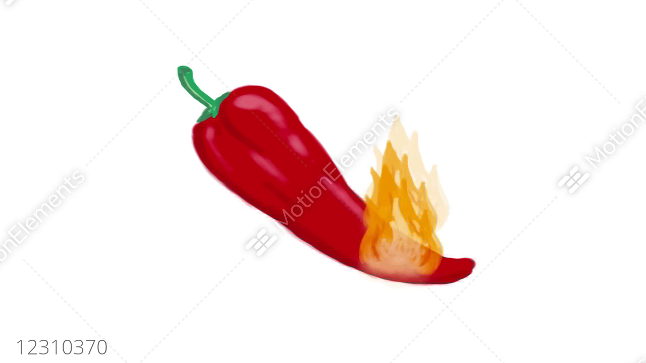 1280x720 Red Chili Pepper On Fire Running Drawing Animation Stock