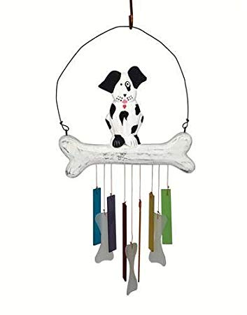 353x450 wood and glass dog wind chime garden outdoors