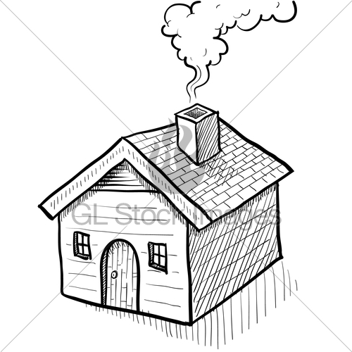 500x500 House With Smoking Chimney Sketch Gl Stock Images