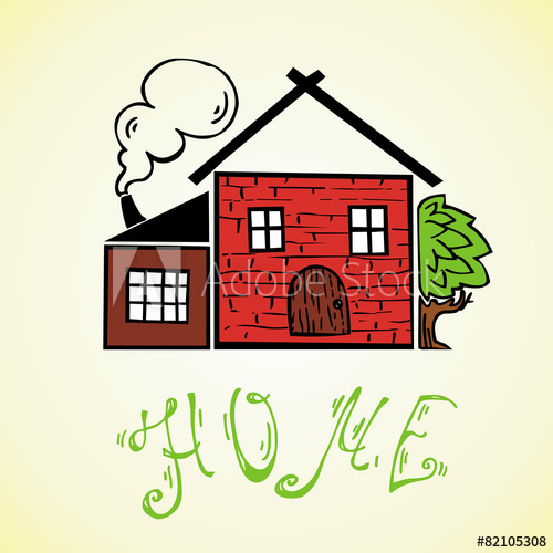 500x500 Children's Drawing Of A House With Smoke From The Chimney Doodle