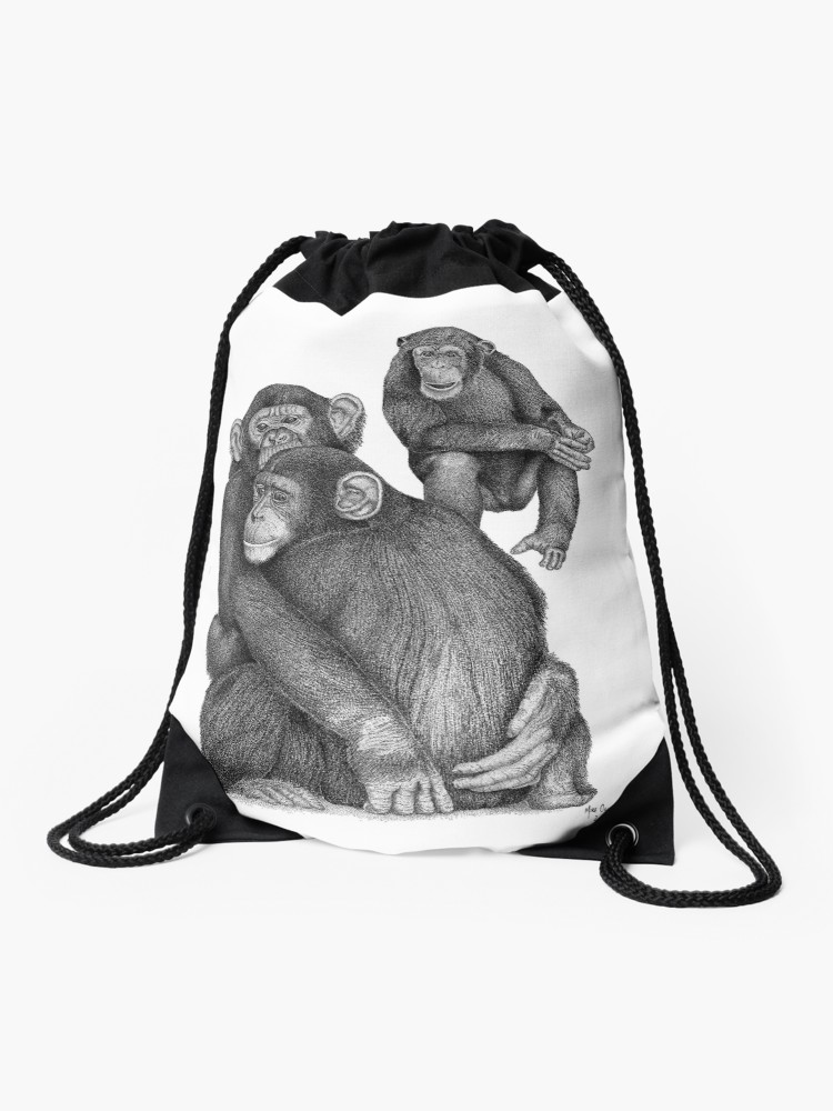 750x1000 Chimpanzee Drawing Drawstring Bag