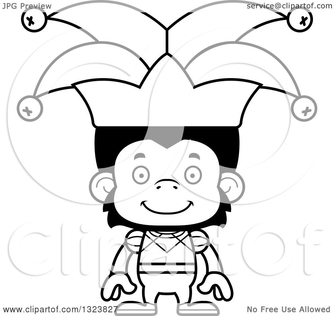 1080x1024 Lineart Clipart Of A Cartoon Black And White Happy Chimpanzee