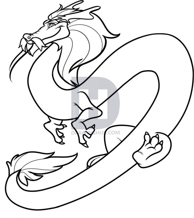 641x720 How To Draw A Cartoon Chinese Dragon, Step