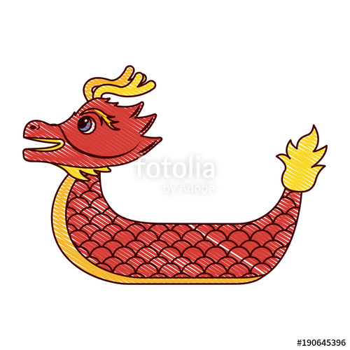 500x500 Red Dragon Boat Cartoon Chinese Vector Illustration Drawing Design