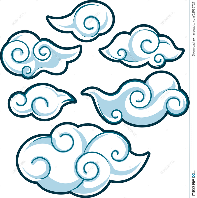 795x800 Japanese Or Chinese Style Cloud Design Set Illustration