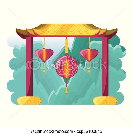 450x455 Chinese Culture Architecture Icons Vector Illustration Design