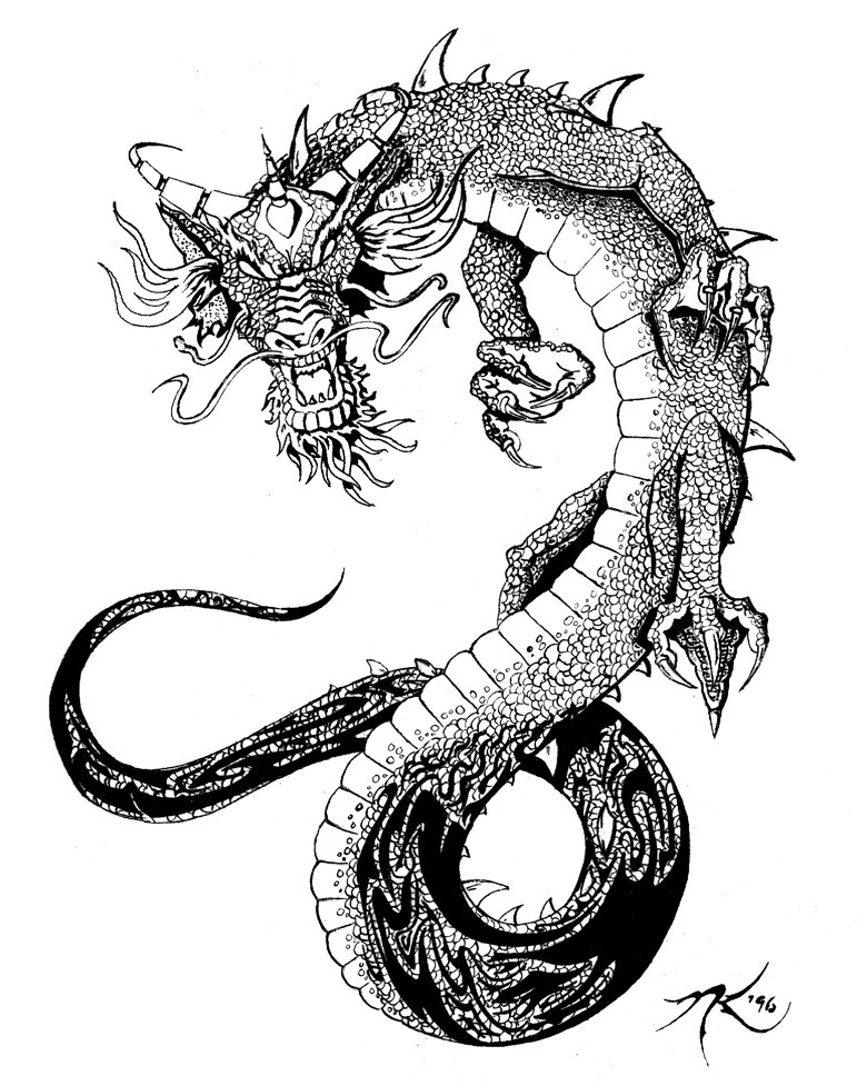 780x977 Black And White Chinese Dragon Tattoo Design