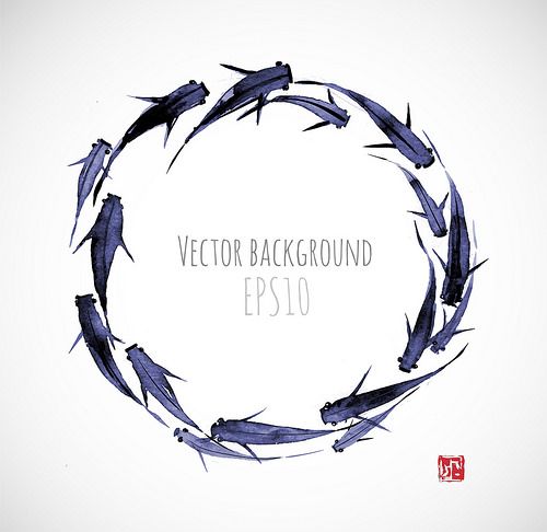 500x486 Circle Of Little Fishes Hand Drawn In Traditional Japanese Style
