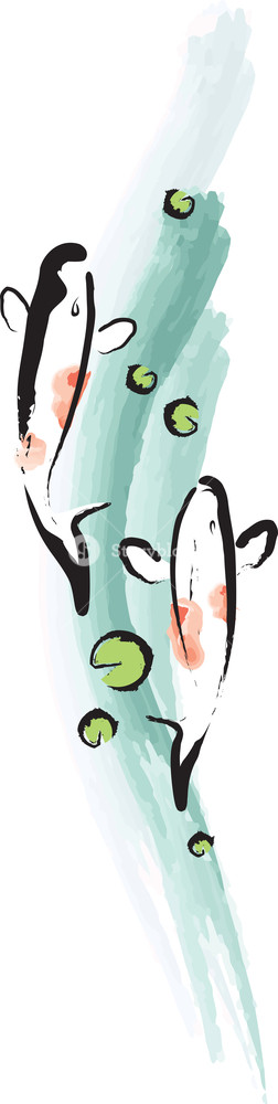 252x1000 Vector Chinese Carp Ink Painting Royalty Free Stock Image