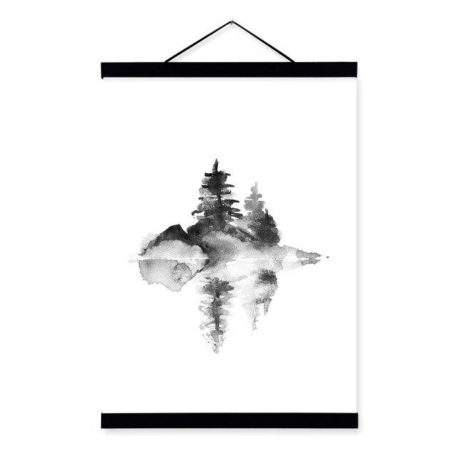 640x640 Black White Chinese Ink Mountain Landscape Living Room Wooden