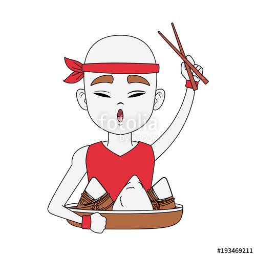 500x500 Chinese Man Eating Rice Icon Vector Illustration Graphic Design