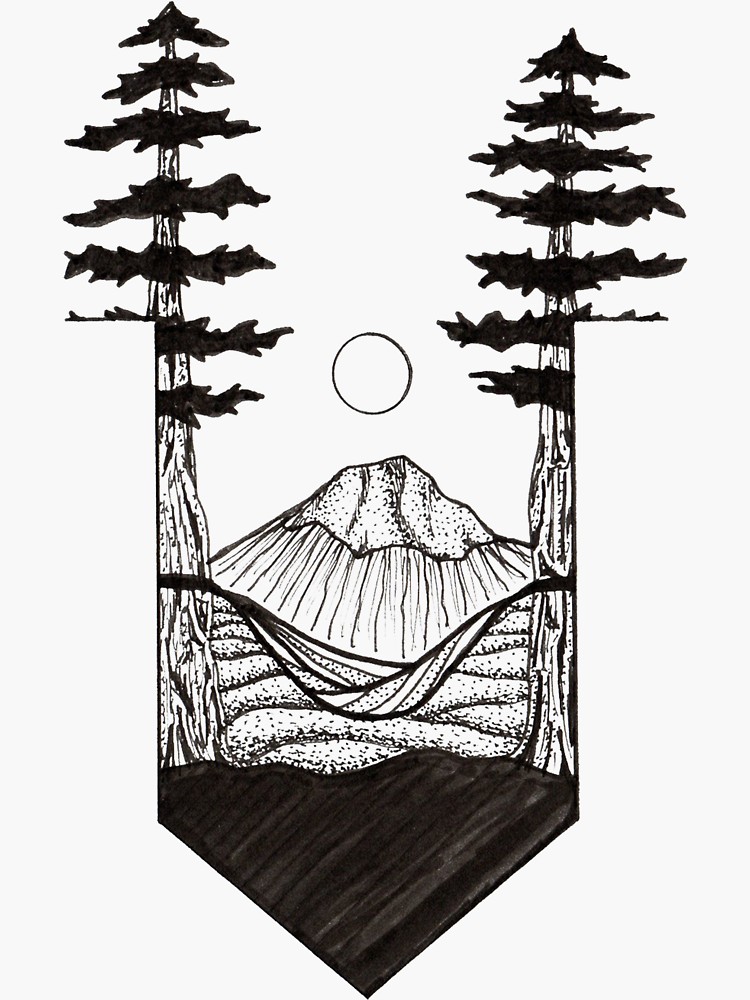 750x1000 Tree Hammock Ink Drawing Sticker