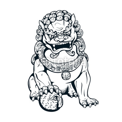 400x400 handdrawn oriental tiger, asian lion, chinese temple guard buy