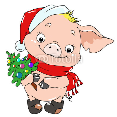 400x400 Sweet Pig With A Christmas Tree Pig Cartoon Character