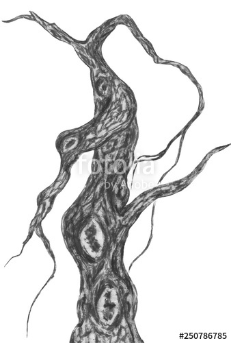 338x500 Abstract Dead Chinese Pine With Hollows Watercolor Painting