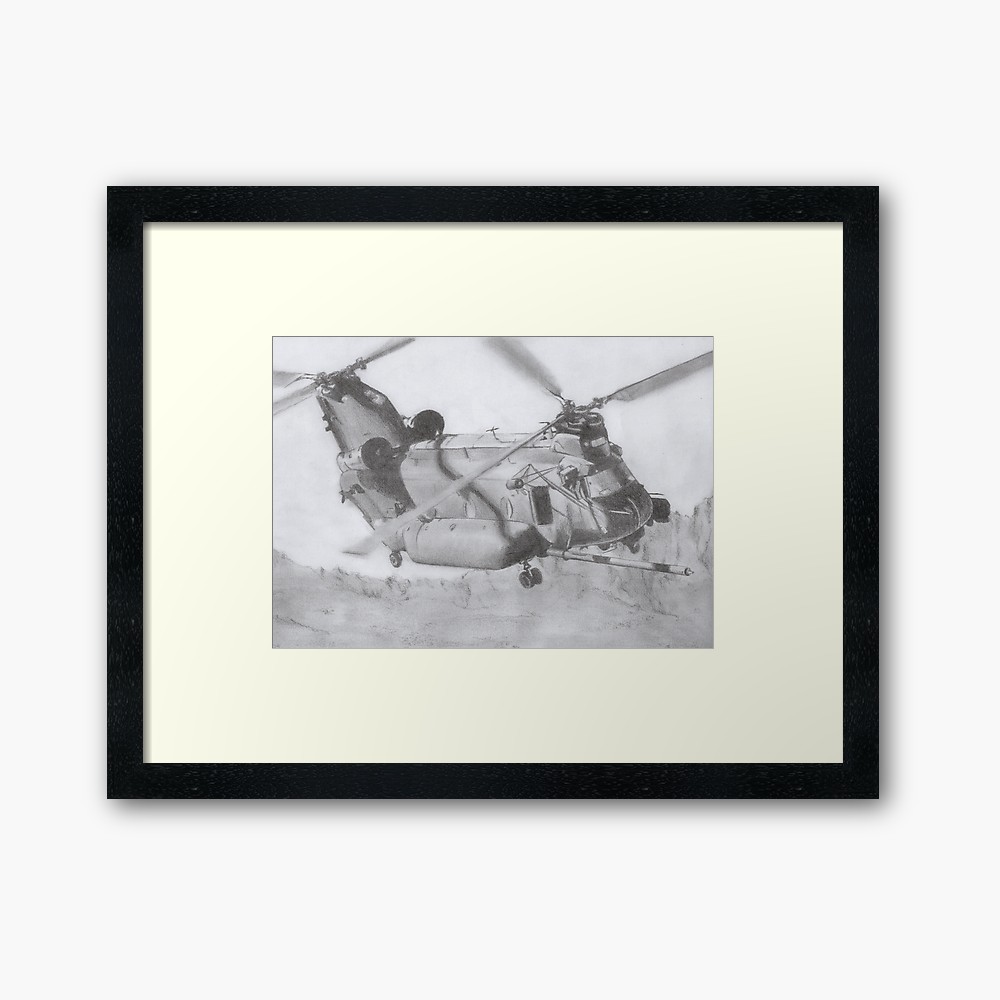 1000x1000 ch chinook pencil drawing framed art print