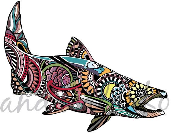 570x441 King Salmon Zentangle Laminated Vinyl Decal On The Fly