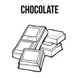 160x160 Pieces Of Dark Chocolate Bar, Sketch Style Vector Illustration