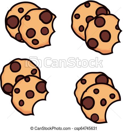 450x462 Vector Set Of Chocolate Chip Cookies With Bite Isolated On White