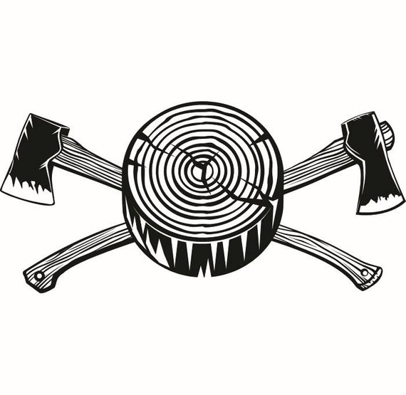 570x555 lumberjack logo axes crossed tool chop forrest trees woods etsy