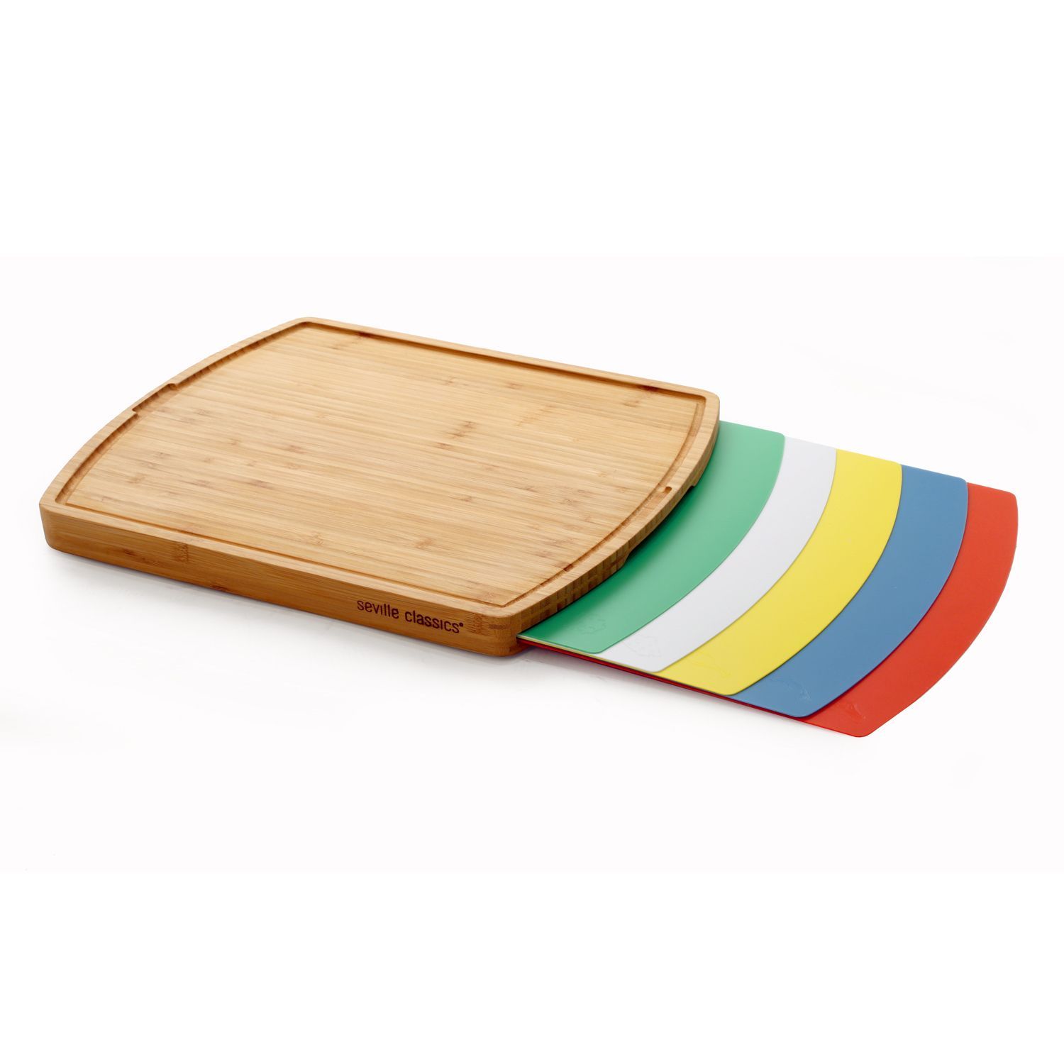 1500x1500 seville classics multicolor bamboo cutting board with mats