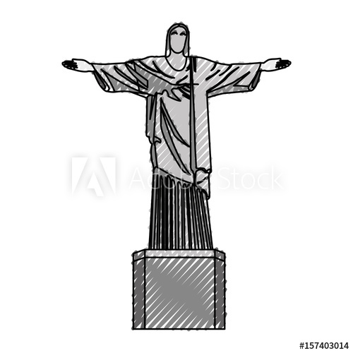 500x500 scribble redeemer christ statue vector graphic design