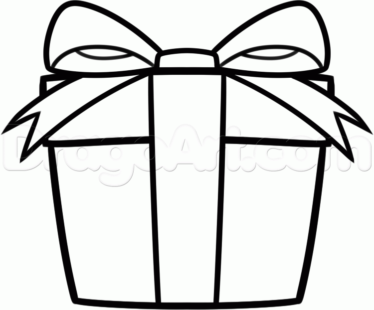 750x622 How To Draw A Christmas Gift For Kids, Step
