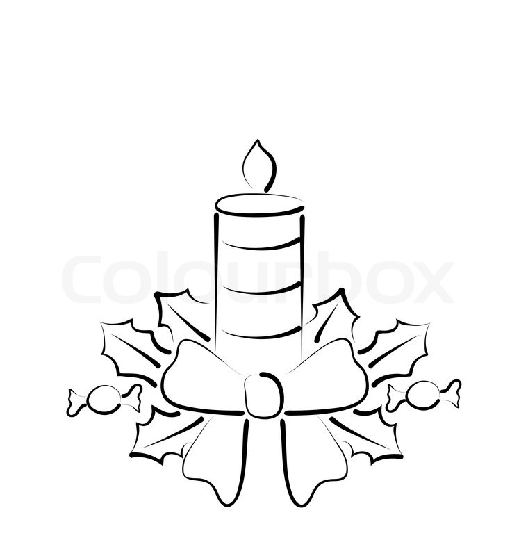760x800 Christmas Candle With Bow, Freehand Stock Vector Colourbox