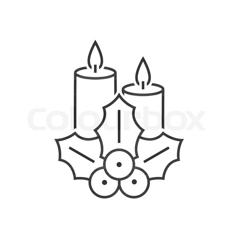 800x800 Christmas Candle With Holly Berry Line Stock Vector Colourbox