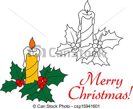 450x368 Christmas Candle With Holly For Holiday Design