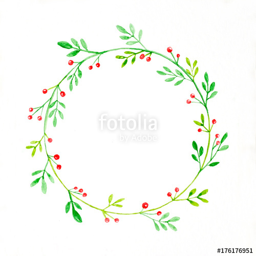 500x500 Christmas Wreath Watercolor Drawing On White Paper Background