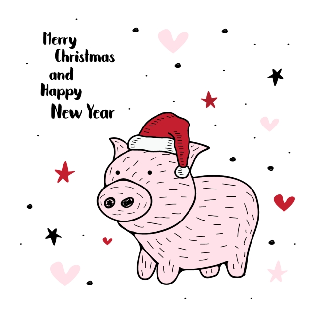 640x640 Christmas And New Year Greeting Design With Pig Drawing, Poster
