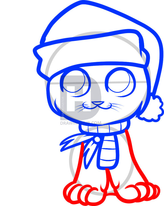 576x720 How To Draw A Christmas Cat, Christmas Cat, Step