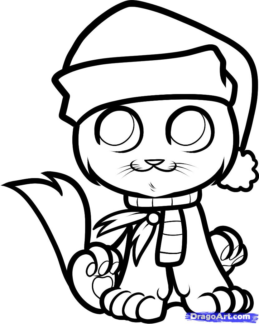 831x1037 Step How To Draw A Christmas Cat, Christmas Cat