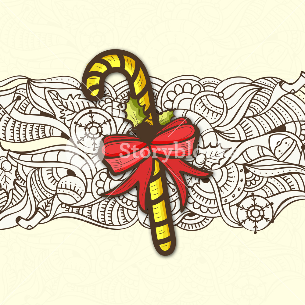 1000x1000 Floral Decorated Greeting Card With Ornaments And Candy Cane