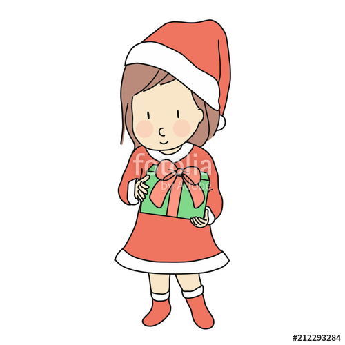 500x500 Vector Illustration Of Little Kid Girl In Red Santa Claus Dress