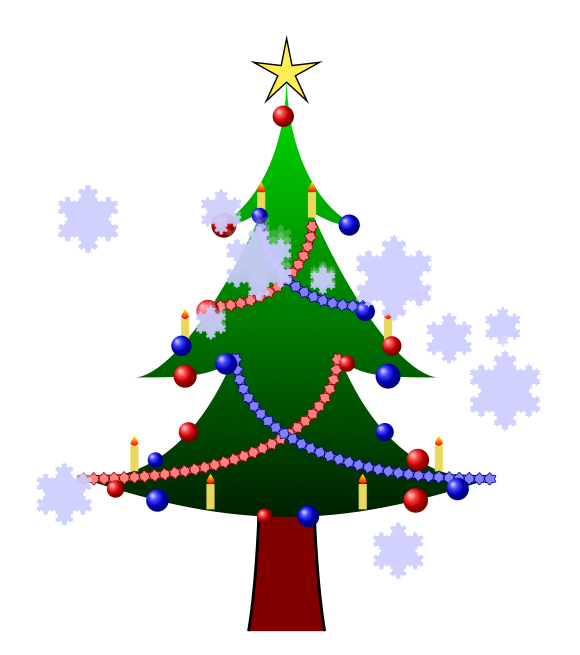 580x655 how can we draw a christmas tree with decorations, using tikz