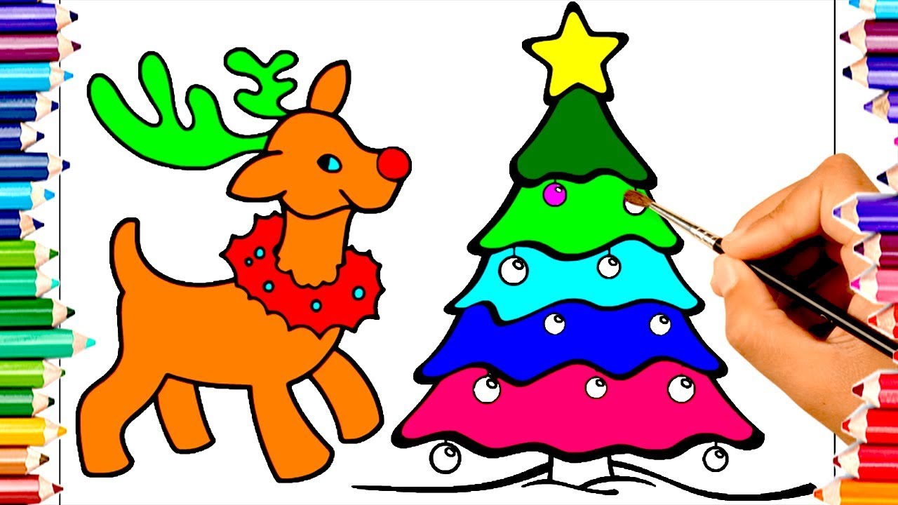 1280x720 Teaching Children To Draw Deer Christmas Tree Coloring Book Pages