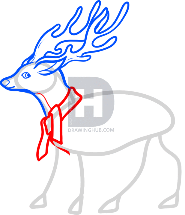 617x720 How To Draw A Christmas Deer, Step