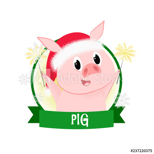 500x500 Christmas Poster Design With Piggy Holding Bengal Lights Drawing