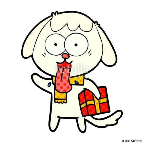 500x500 Cute Cartoon Dog With Christmas Present Stock Image And Royalty