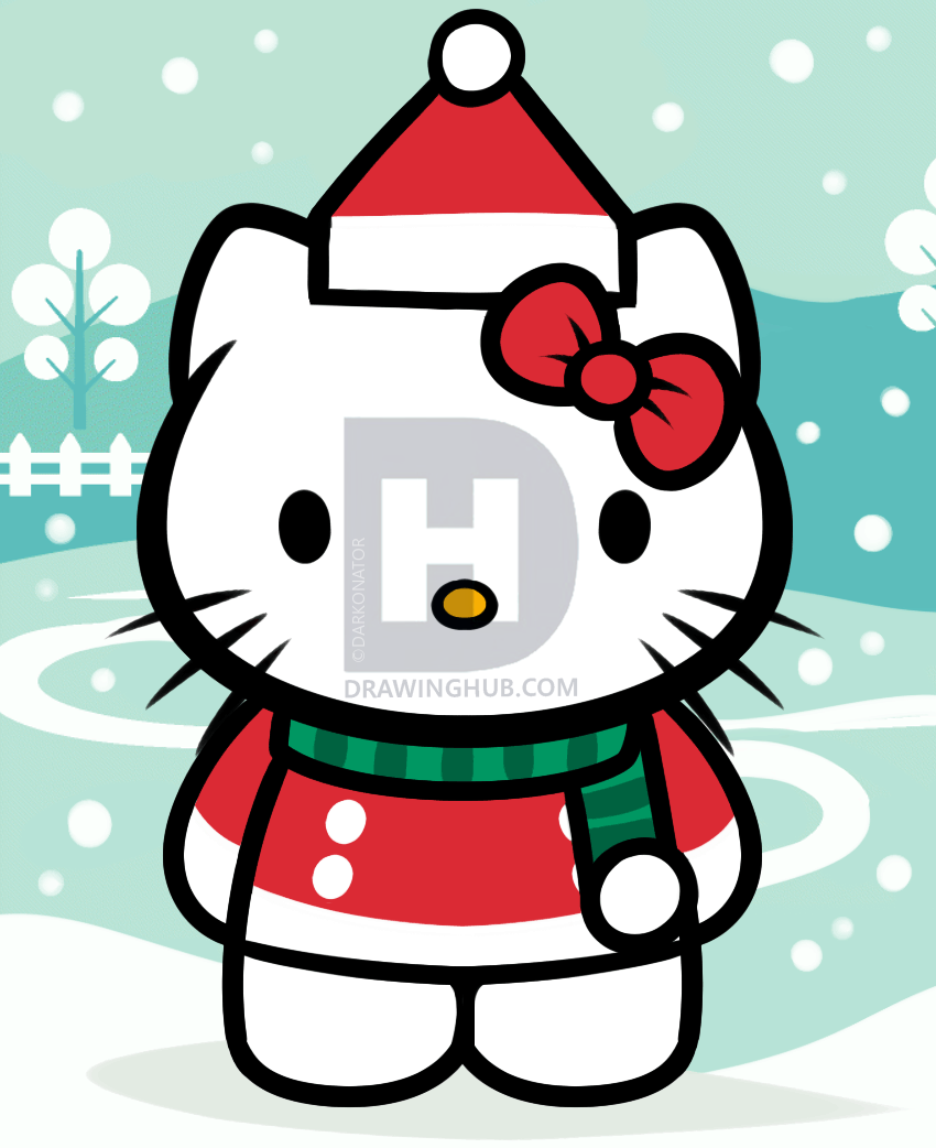 850x1042 How To Draw Christmas Hello Kitty, Step