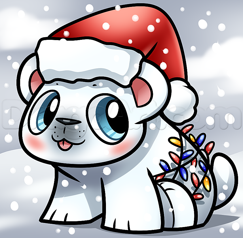 844x825 How To Draw A Christmas Polar Bear, Step