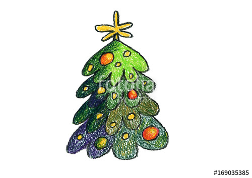 500x354 Christmas Tree New Year Kids Drawing Children Drawings Stock