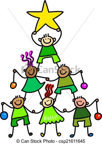 336x470 Christmas Tree Kids Whimsical Cartoon Illustration Of A Group