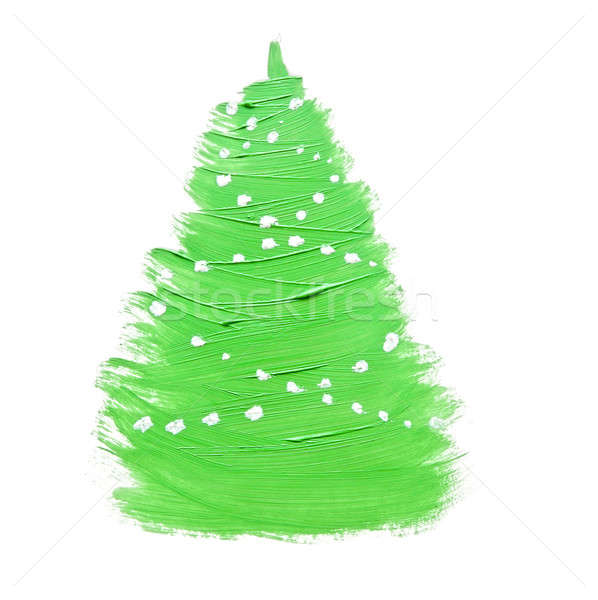 598x600 Colorful Hand Drawing Green Christmas Tree On White Paper Stock