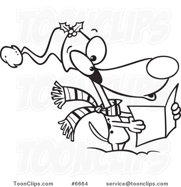 581x600 Cartoon Black And White Line Drawing Of A Dog Singing Christmas